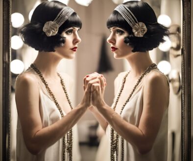 mujer de estilo flapper mirándose en el espejo